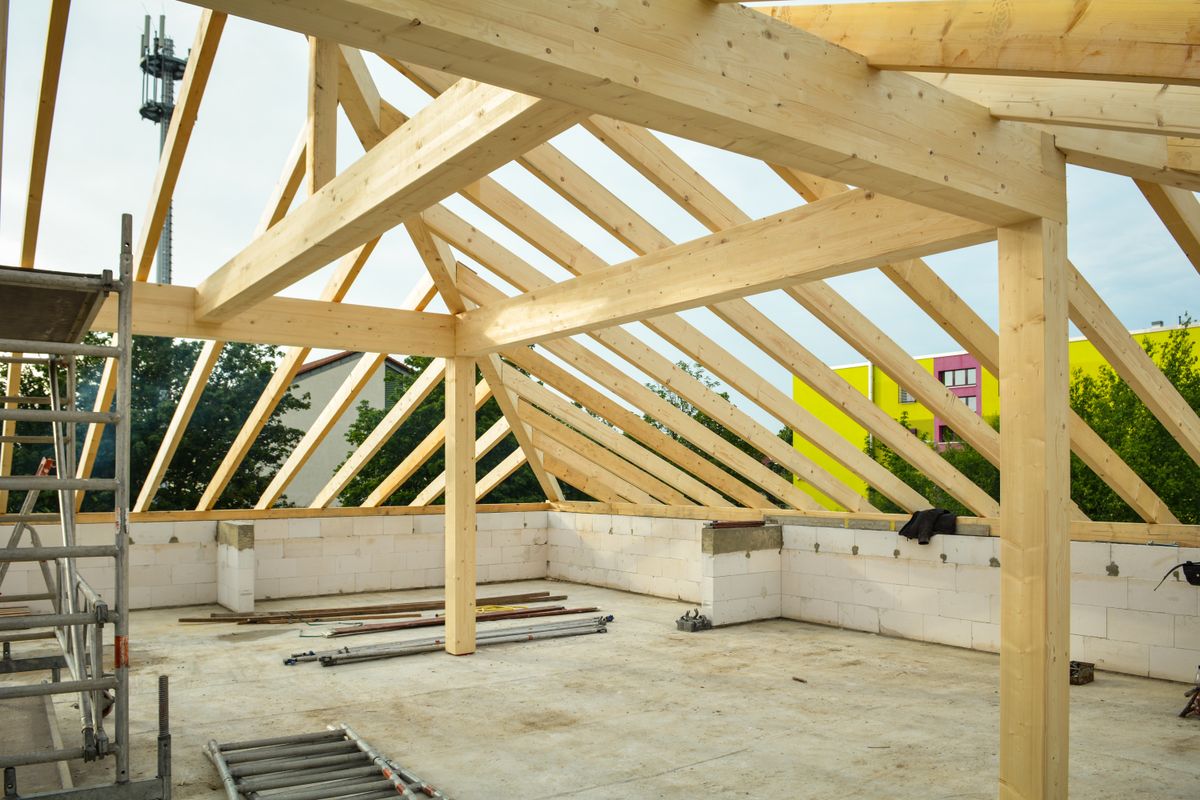 Chantier de construction d'une maison en ossature bois